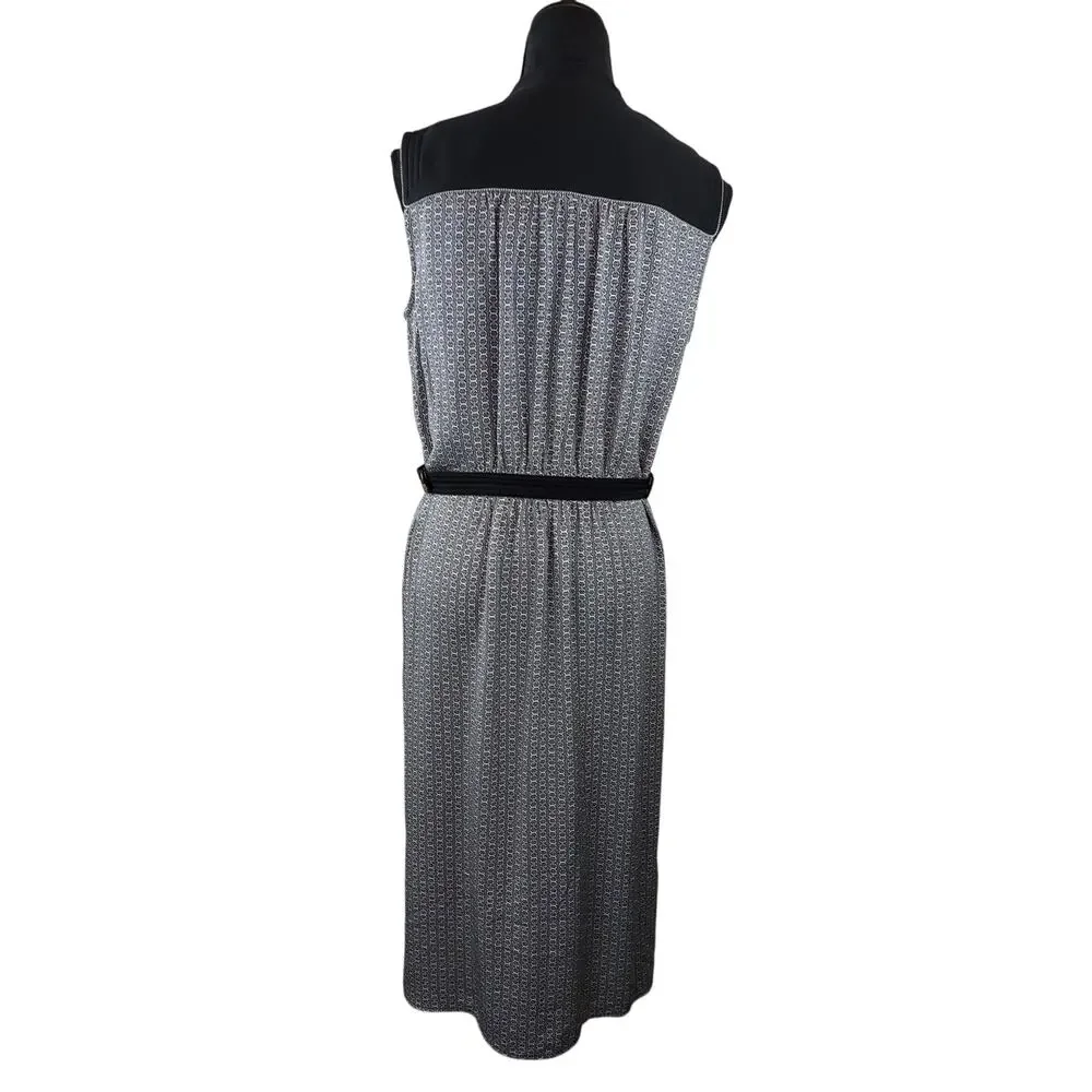 Tory Burch Blue Gemini Link Rampling Silk Belted Sleeveless Midi Dress Size 8